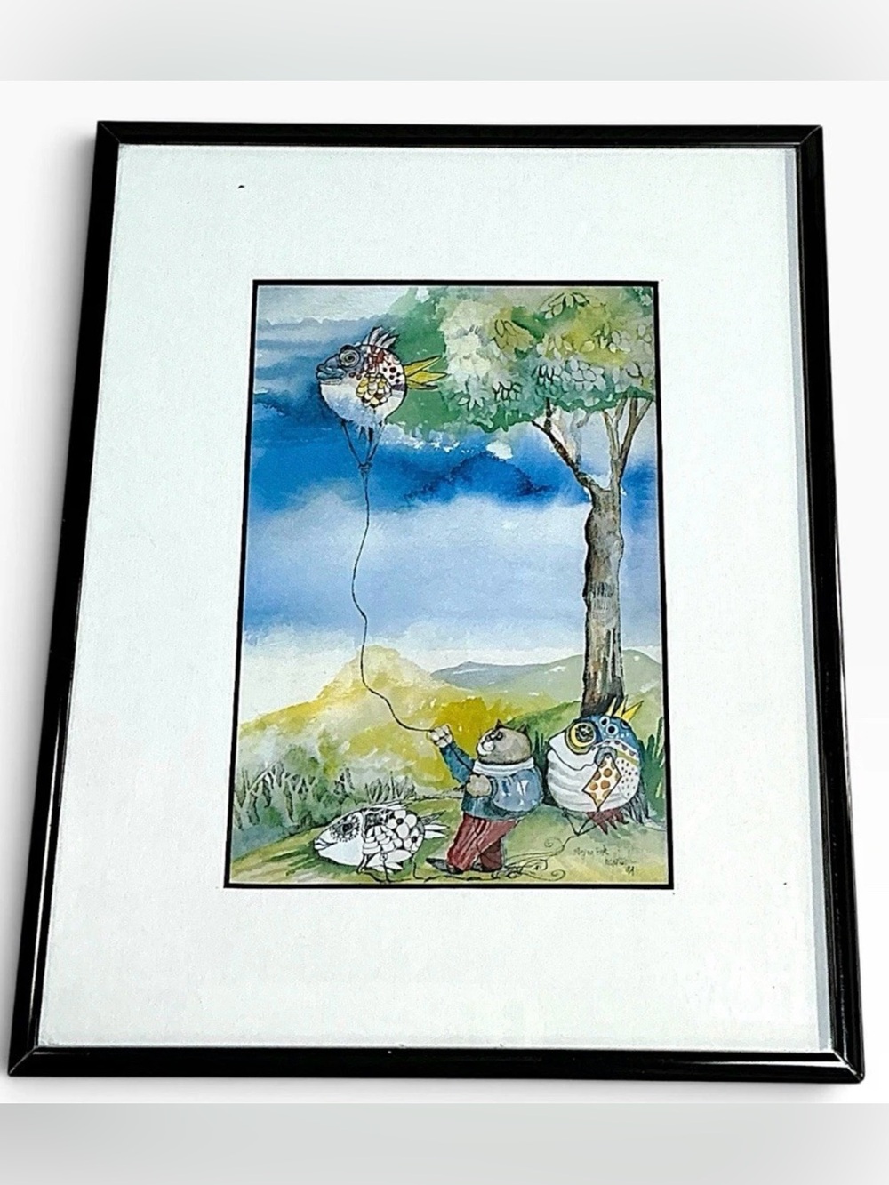 Don Nedobeck Nicely Framed Art Print Fish and Cat " Flying Fish " Reading Nook